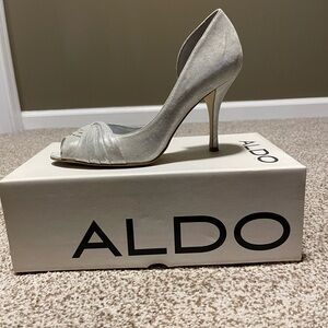 Aldo Silver Heels with Stiletto and Peep-Toe Design